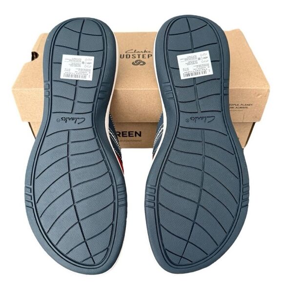 Clarks Cloudsteppers Sunmaze Tide Navy Sandals Flip Flops Red, White & Blue - Picture 7 of 9